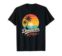 République Dominicaine Vacances Coucher de Soleil Palmiers Coucher de Soleil T-Shirt Graphique avec Valeur, Homme, Noir, L