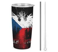 République tchèque, Tchèques, Drapeau tchèque, Aigle américain, Gobelet isotherme en acier inoxydable de 590 ml (20 oz), Gobelet de voyage sous vide à double paroi avec couvercle à paille, Cadeau idé