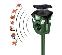Répulsif à ultrasons à énergie solaire, détecteur de mouvement avec 3 modes de répulsion, étanche IP44, efficace pour cerfs, mouffettes, chiens, gophers, écureuils, idéal pour le jardin et la pelouse