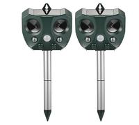 Répulsif à ultrasons pour animaux et nuisibles | Chat, Chien Effrayeur | Dissuasion du blaireau, du renard et du lapin | Panneau solaire, batterie rechargeable, capteur infrarouge, flash LED,2pcs