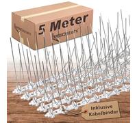 Répulsif anti-pigeons 5 m 4 rangées de pics en acier inoxydable A2 résistant aux UV et inoxydable pour balcon, toit, fenêtre ou brise-vue, pics contre les pigeons ou les chats, protection contre les