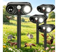 Répulsif solaire à ultrasons d'extérieur avec lumière anti-cerfs Répulsif à ultrasons pour chat renard, raton laveur, lapin, écureuil, coyote - Étanche - Pour cour et jardin - Noir