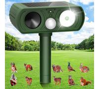 Répulsif solaire à ultrasons pour animaux - Avec détection de mouvement - Étanche - Répulsif pour chat - Pour écureuil, lapin, oiseau, chien, raton laveur, mouffette - Répulsif pour animaux - Pour