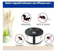 Répulsif ultrason 360° anti rats, souris, rongeurs, cafards et insectes. Fréquences variables puissantes, une portée de 550 m2