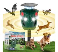 Répulsif ultrasonique à 360° pour animaux d'extérieur - Solaire et USB alimenté par 3 détecteurs de mouvement PIR et 6 lumières clignotantes - Étanche - Pour chat, cerf, raton laveur, chien et lapin