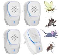 Répulsif Ultrasonique Contre Les Nuisibles 4 Pack, Puissant Anti moustiques ultrasons, Electrique Appareil Répulsif Interieur - Fourmis, Souris, Rats, Araignées, Cafards, 100% Inoffensif