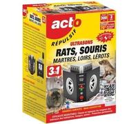 Répulsif ultrasons - ACTO - 3 en 1 - Maxi couverture grand angle - 300m² - Rats - Souris - Martres - Loirs - Lérots