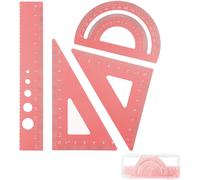 Requerre, Latte 15 Cm, 4 Pièces Règle En Métal Ensemble Coins Arrondis Conception De Sécurité Papeterie Mathématiques Géométrie Kit Rapporteur Étudiant Enseignant École Outil Essentiel,Rose
