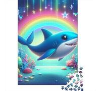 Requin 1000 Morceaux Papier Écologique Casse-tête Amateurs Rainbow Requin Art Puzzle Facile Nettoyer Niveau Difficulté Équilibré Loisirs À La Maison 70x50cm/1000pcs