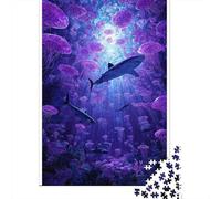 Requin 1000 Morceaux Papier Écologique Requin Purple Deep Casse-tête Entraînement Cérébral Facile Nettoyer Loisirs À La Maison Divertissement Weekend 52x38cm/1000pcs