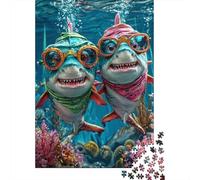 Requin 1000 Morceaux Papier Écologique Two Glasses Requins Casse-tête Amateurs Puzzle Entraînement Cérébral Niveau Difficulté Équilibré Divertissement 38x26cm/1000pcs