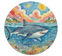 Requin 1000 Pièces Puzzles Classiques Jouets Éducatifs Jeu D'Intelligence Animaux Puzzle Circulaire Puzzle Familial Pression Réduite pour Adultes Et Enfants Dès 10 Ans 1000pcs (67.5x67.5cm)