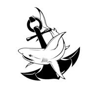 Requin-ancre style océanique marin Stickers muraux 34x40.3cm Modification et ajout d'informations possibles Noir