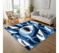 Requin Animal Bleu Tapis Antiderapant 160x230cm Carpet de couloir Lavable Long Moderne Créature Nautique Bleu Tapis de Salon Chambre Cuisine Pour Les Chambres Jeunes Adulte Poil Ras Descente de Lit