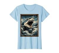 Requin Art Animal Wildlife Illustration Graphic Shark T-Shirt, Femme, Bleu Céleste, L