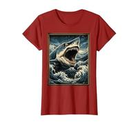Requin Art Animal Wildlife Illustration Graphic Shark T-Shirt, Femme, Canneberge, L