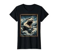 Requin Art Animal Wildlife Illustration Graphic Shark T-Shirt, Femme, Noir, S