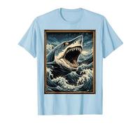 Requin Art Animal Wildlife Illustration Graphic Shark T-Shirt, Homme, Bleu Céleste, XL