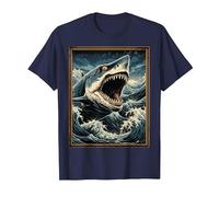 Requin Art Animal Wildlife Illustration Graphic Shark T-Shirt, Homme, Bleu Marine, 5XL
