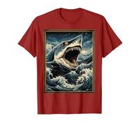 Requin Art Animal Wildlife Illustration Graphic Shark T-Shirt, Homme, Canneberge, XXL