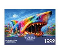 Requin coloré Puzzle 1000 Pièces pour Adultes Et Enfants À Partir De 12 Ans Jeu De Patience Et De Réflexion De Qualité Supérieure Décoration De La Maison 38x26cm/1000pcs