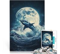 Requin dans la Lune Puzzles pour Adultes 1000 pièces Séjour Anti-Stress pour Tuer Le Temps Convient aux Couples 38x26cm