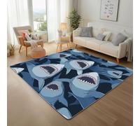 Requin de la Vie Marine Tapis Antidérapant 80x150cm Carpet Salon Lavable en Machine Requin Bleu Abstrait Tapis D'entrée Doux Moquette Chambre Poil Ras Moquette Entree Interieur, Paillasson Extérieur