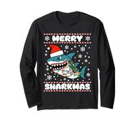 Requin drôle avec bonnet de Noël Souhaite Merry Christmas Manche Longue