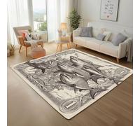 Requin Gris de La Vie Marine Tapis Antidérapant 150x210cm Entretien Facile Intérieur Moquette Chambre, Requin Vintage Tapis de Salon Paillasson Intérieur - pour Chambre d'enfant