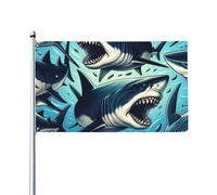 Requin Gueule Ouverte Mer Drapeau De Jardin Drôle Bannière Durable Drapeaux De Jardin Décoration Pour Balcon Extérieure Porche 90X152Cm