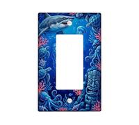 Requin - Interrupteur à bascule simple - Tortue marine - Méduse - En plastique bleu été - Taille standard - Accents muraux pour maison, salon, nouvel appartement