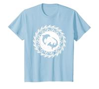 Requin Marteau et Dauphin Tribal Polynésie T-Shirt, Enfant, Bleu Céleste, 6 Ans