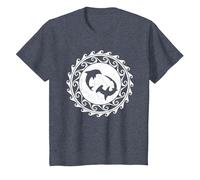 Requin Marteau et Dauphin Tribal Polynésie T-Shirt, Enfant, Bleu Chiné, 2 Ans