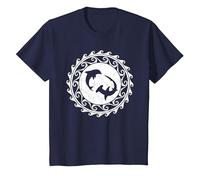 Requin Marteau et Dauphin Tribal Polynésie T-Shirt, Enfant, Bleu Marine, 6 Ans