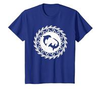 Requin Marteau et Dauphin Tribal Polynésie T-Shirt, Enfant, Bleu Royal, 3 Ans