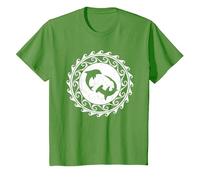 Requin Marteau et Dauphin Tribal Polynésie T-Shirt, Enfant, Herbe, 3 Ans
