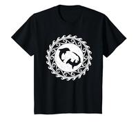 Requin Marteau et Dauphin Tribal Polynésie T-Shirt, Enfant, Noir, 10 Ans