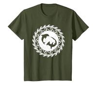 Requin Marteau et Dauphin Tribal Polynésie T-Shirt, Enfant, Olive, 6 Ans