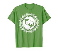 Requin Marteau et Dauphin Tribal Polynésie T-Shirt, Homme, Herbe, L