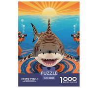 Requin Puzzles Jeu De Société Adulte Activités Familiales Stimulantes 1000 Pièces Féroces bêtes de mer Casse-tête Qualité Premium pour Adultes 38x26cm/1000pcs