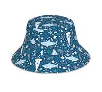 Requin Souriant Animaux Marins Poissons Étoile de mer Bleu,Chapeau bob Adulte, Chapeau de Soleil, Casquette de Course réfléchissante de Nuit, Chapeau de pêcheur