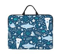 Requin Souriant Animaux Marins Poissons Étoile de mer Bleu,Housse pour Ordinateur Portable 14 Pouces, Sacoche pour Ordinateur Portable, Mallette avec poignée