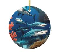 Requin sous-marin corail en céramique à suspendre, pendentif rond pour décoration de vacances, souvenir, décoration à suspendre sur table