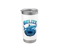 Requin tropical du Belize avec symboles mayas et grand trou bleu Gobelet isotherme en acier inoxydable double paroi
