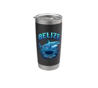 Requin tropical du Belize avec symboles mayas et grand trou bleu Gobelet isotherme en acier inoxydable double paroi