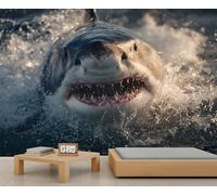 Requins effrayants et féroces Décoration murale 3D autocollante, idéale pour chambre, salle de bain et salon. Papier peint décoratif. 300x230cm (non autocollant)