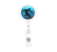 Requins-marteaux imprimés,Porte-badge rétractable, enrouleur de badge avec clip d'identification et pince crocodile