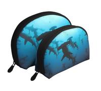 Requins marteaux imprimés, Trousse de Maquillage Coquille Femme Petit Porte-Monnaie Trousse de Toilette Trousse à cosmétiques 2 pièces