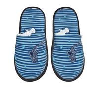 Requins Sur Fond Blanc Rayé Bleu Homme Femme Chaussures De Maison Confortable Pantoufles Chaud Chaussons Pour Intérieur Hiver Extérieur L