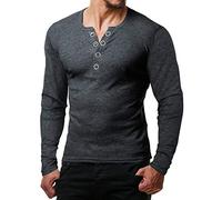 ReRock by Young & Rich T-shirt à manches longues pour homme avec boutonnière et col en V - T-shirt Henley à la coupe ajustée avec de grands boutons - T-shirt Serafino - Gris - X-Large